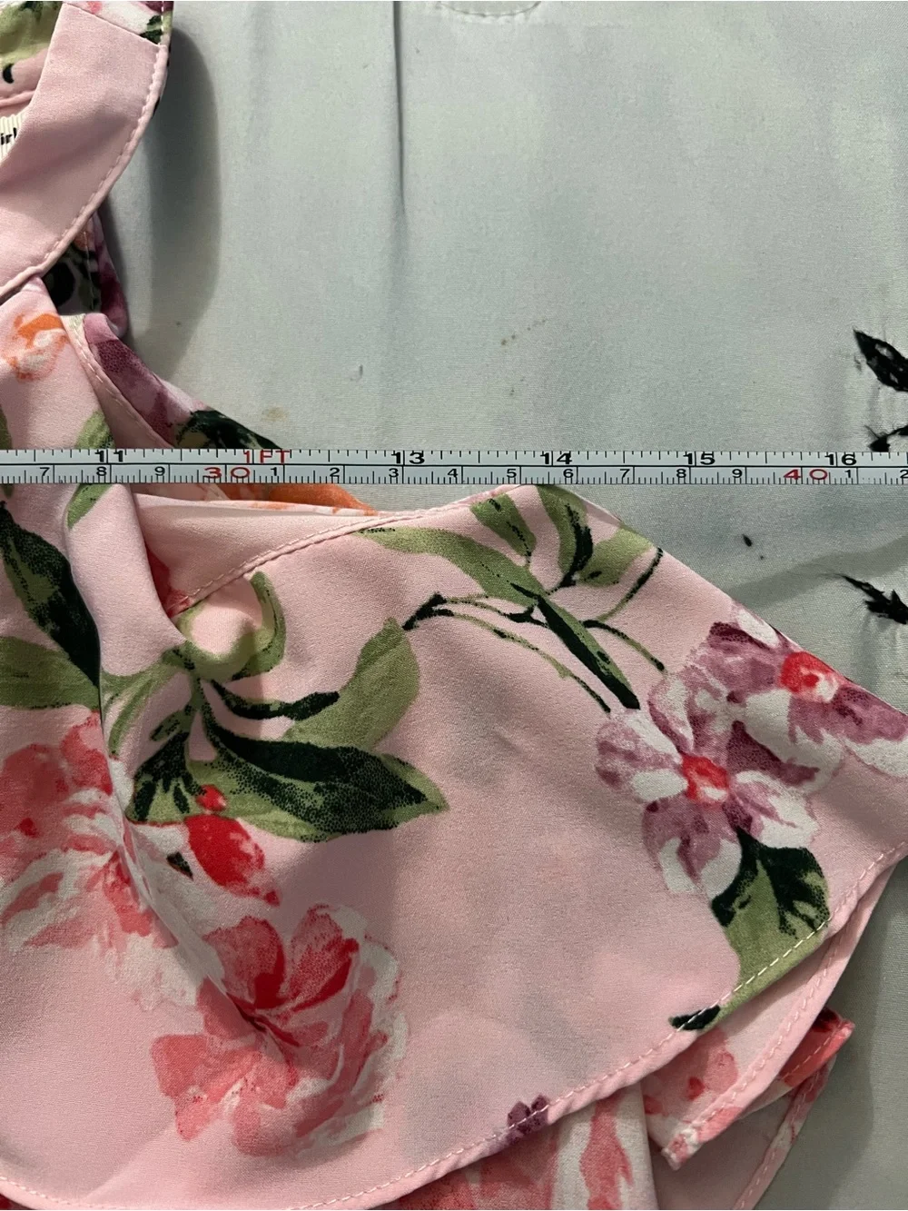 Zunie Girls' Peach Floral Faux Wrap Dress with  lace & Ruffle Trim Size 8